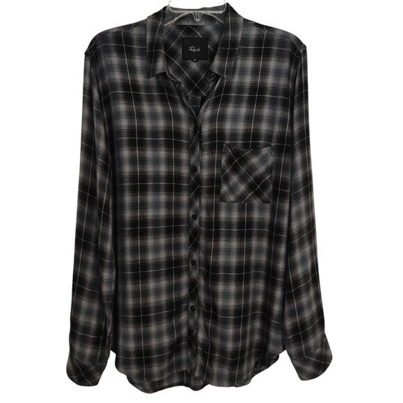 Rails Hunter Plaid Flannel Shirt Sz Medium Charcoal Twilight Rayon Button Front - Picture 2 of 8